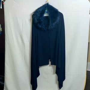 Eyeful Faux Fur Navy Shawl Cape Just Dry Cleaned